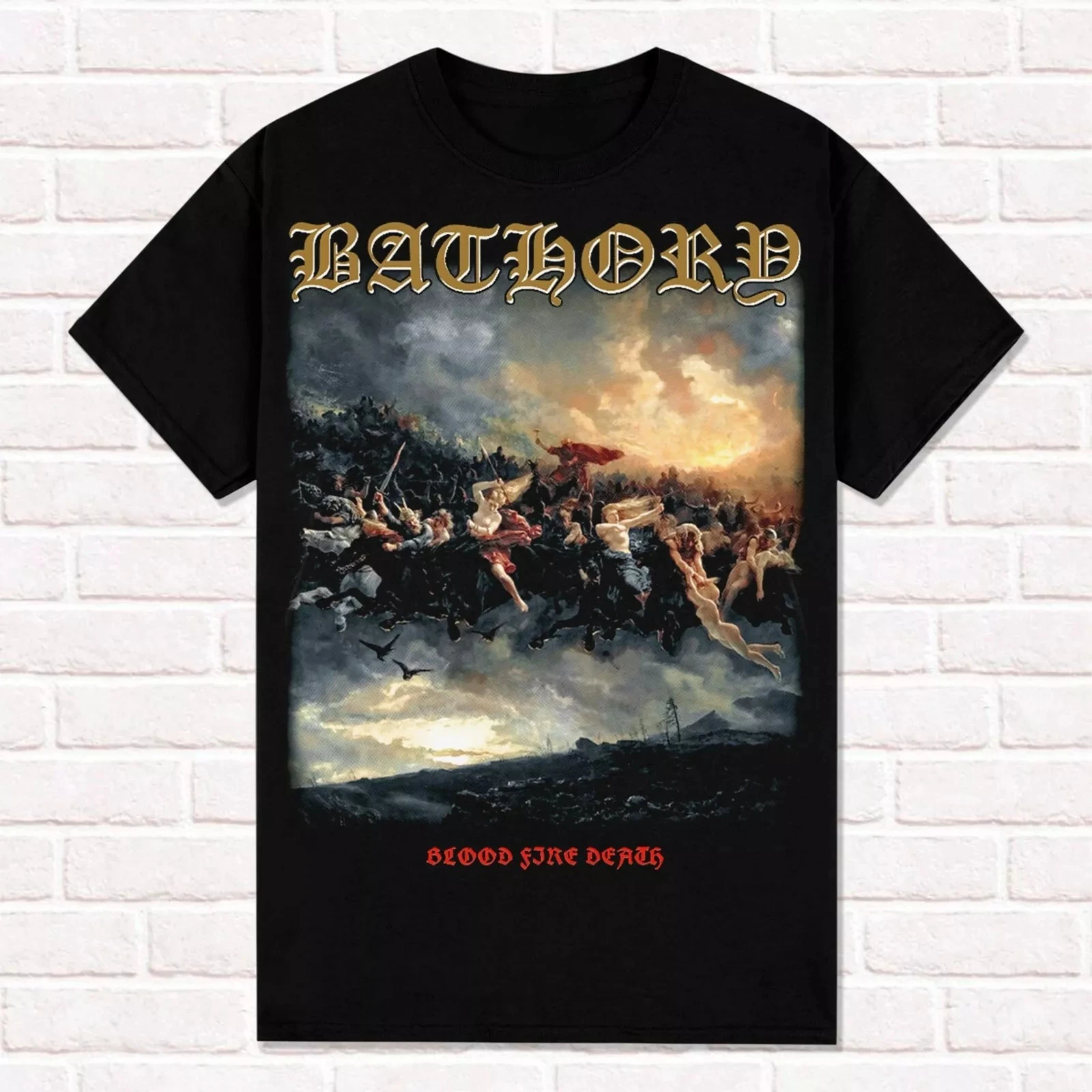 Bathory T-Shirt Blood Fire Death 1988 Thrash Metal Black Metal Viking Metal Tops Unisex Cotton Short Sleeve High Street