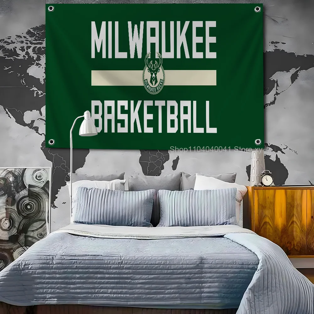 1PC M-Milwaukee B-Bucks Flag Flags And Banners Four Hole Flag Polyester Outdoor Decor Room Aesthetic