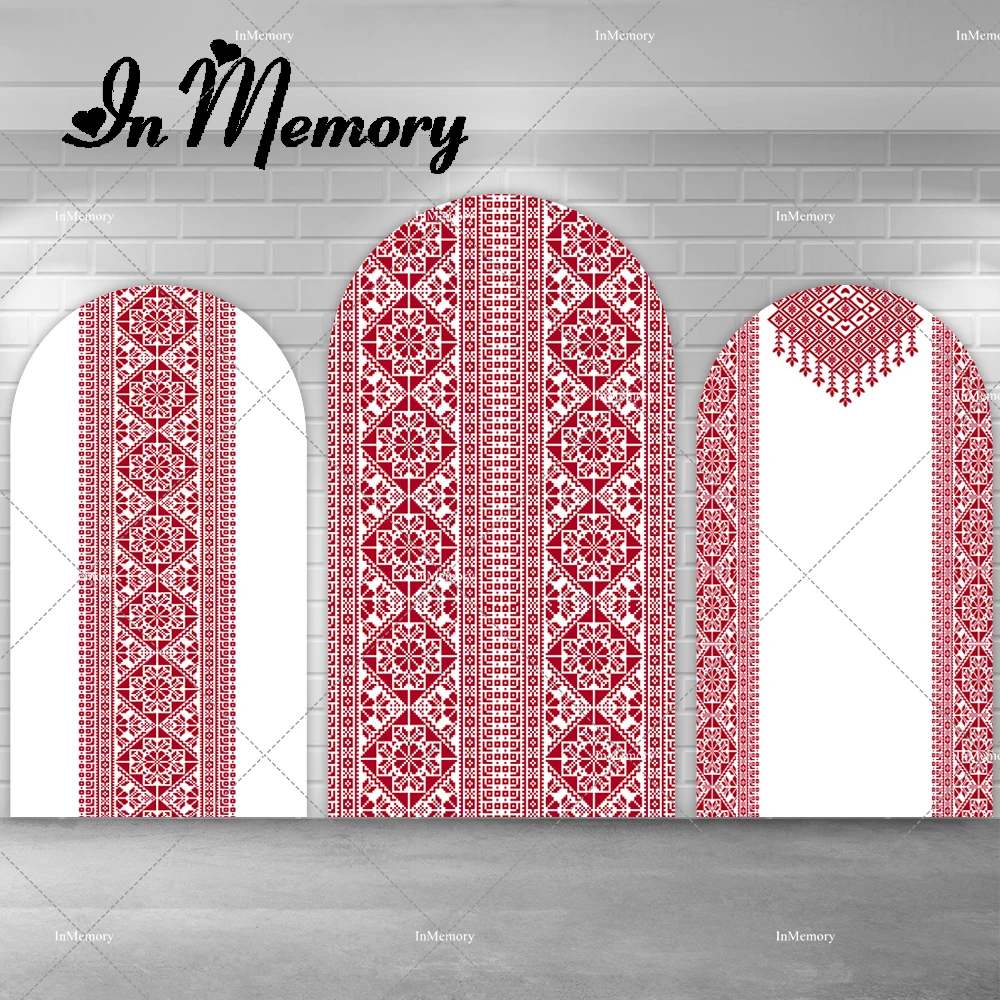 Red Lace Pattern Bohemian Arch Backdrop Cover for Kids Teens Adults Boho Customized Photography Background Photo Studio Kits