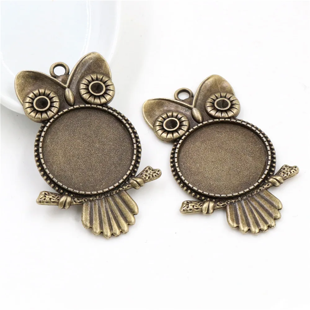 Nova moda 5 pçs 25mm tamanho interno antigo prata chapeado preto bronze coruja cabochão base de ajuste encantos pingente