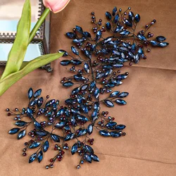 Baroque Vintage Black Blue Headbands For Women Bride Handmade Crystal Rhinestone Hairbands Wedding Hair Accessories Halloween