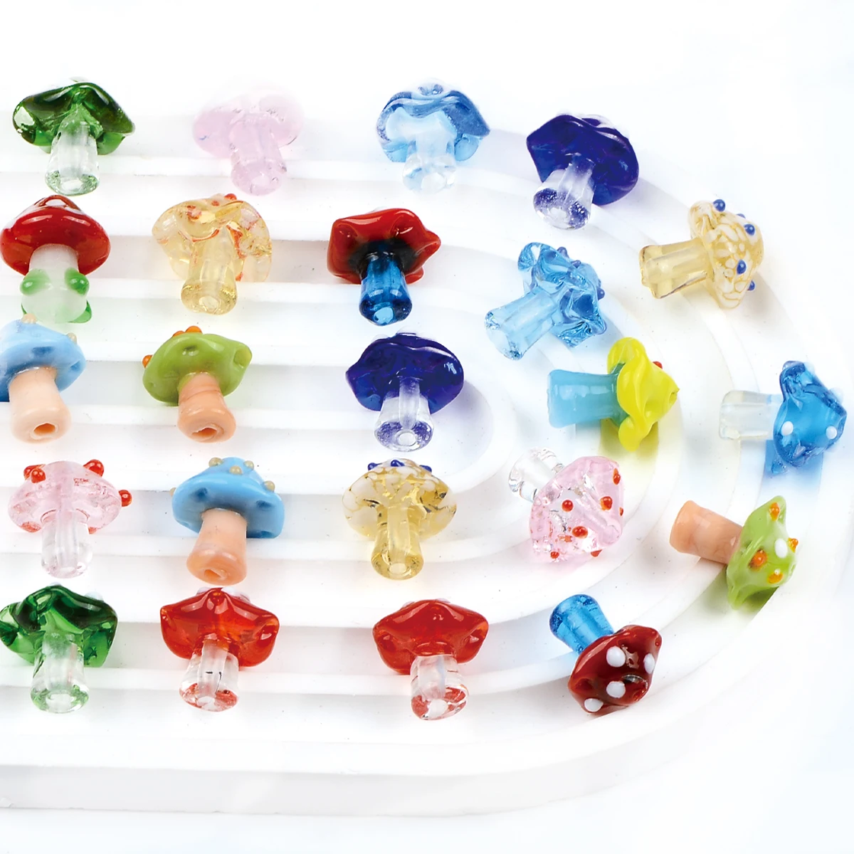 5/10pcs Random Color 16mm Cartoon Mushroom Lampwork Glass Loose Beads DIY Forest Bracelet Handmade Jewelry Making Supplies