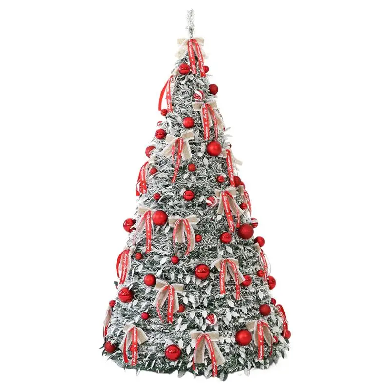 1.5M Pre Lit Pre Decorated Christmas Tree Pop Up Christmas Tree Foldable Xmas Tree for Porch Party Dining Rooms Home Decorations