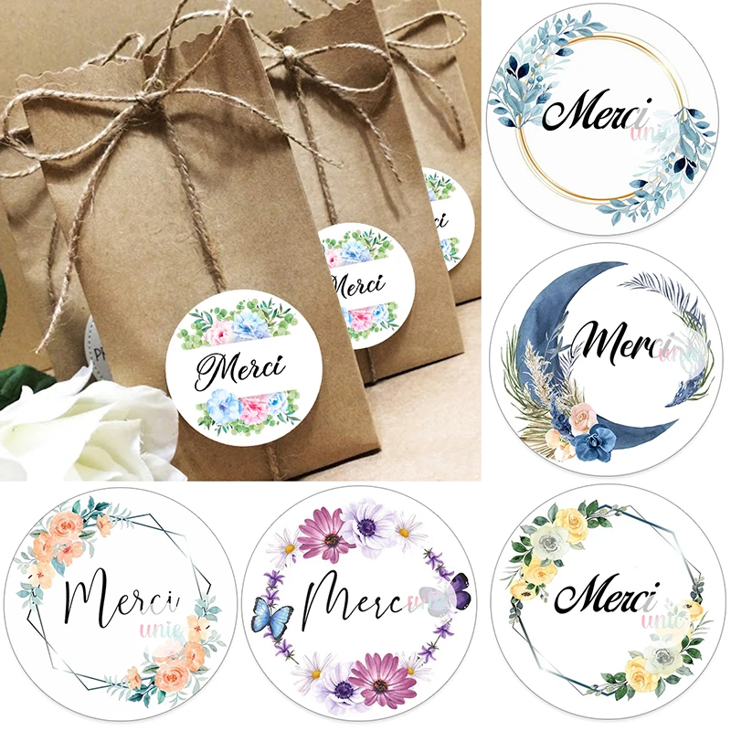 3.5/4.5cm Merci Stickers for Parties Wedding Small Business Stickers Packaging Seal Labels Thank You Stickers Baking Gift Bag