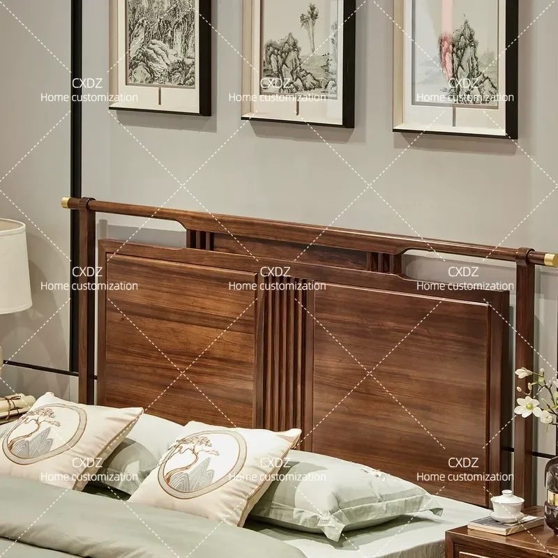 2026 New Chinese Style Full Solid Wood Bed Tenon and Mortise Structure Master Bedroom High End Atmospheric Furniture