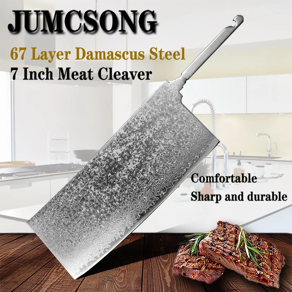 JUMCSONG 7-inch Slicing Knife Blank DIY Semi-finished Product 67 Layer Damascus Steel Chinese Kitchen Knife Blank VG10 Steel