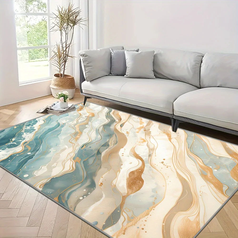 Elegant Flow Art Painting Style Washable Rug Durable Stain Resistant Mat For High Traffic Entryway Hallway