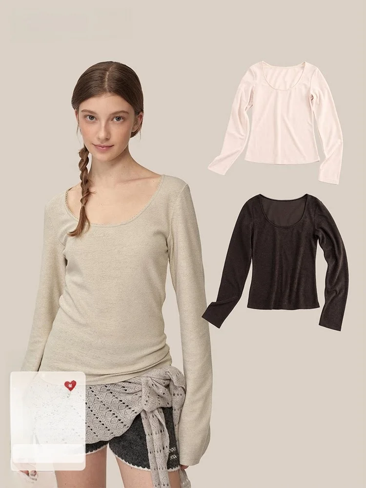 

Женская футболка Moonmoi Romantic Era Design с круглым вырезом, в стиле пэчворк, с эффектом похудения, с текстурой полотенца, с длинными рукавами