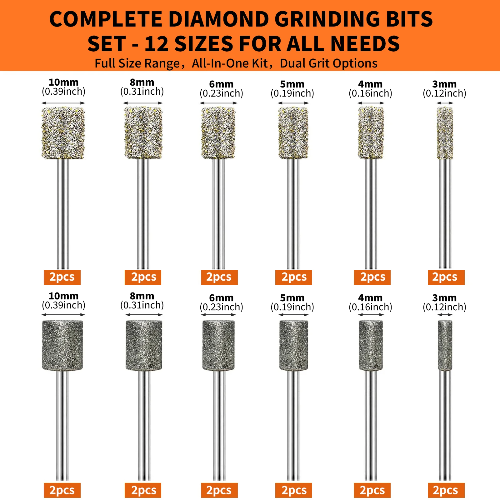 24PCS Diamond Burr Bits Set, 1/8