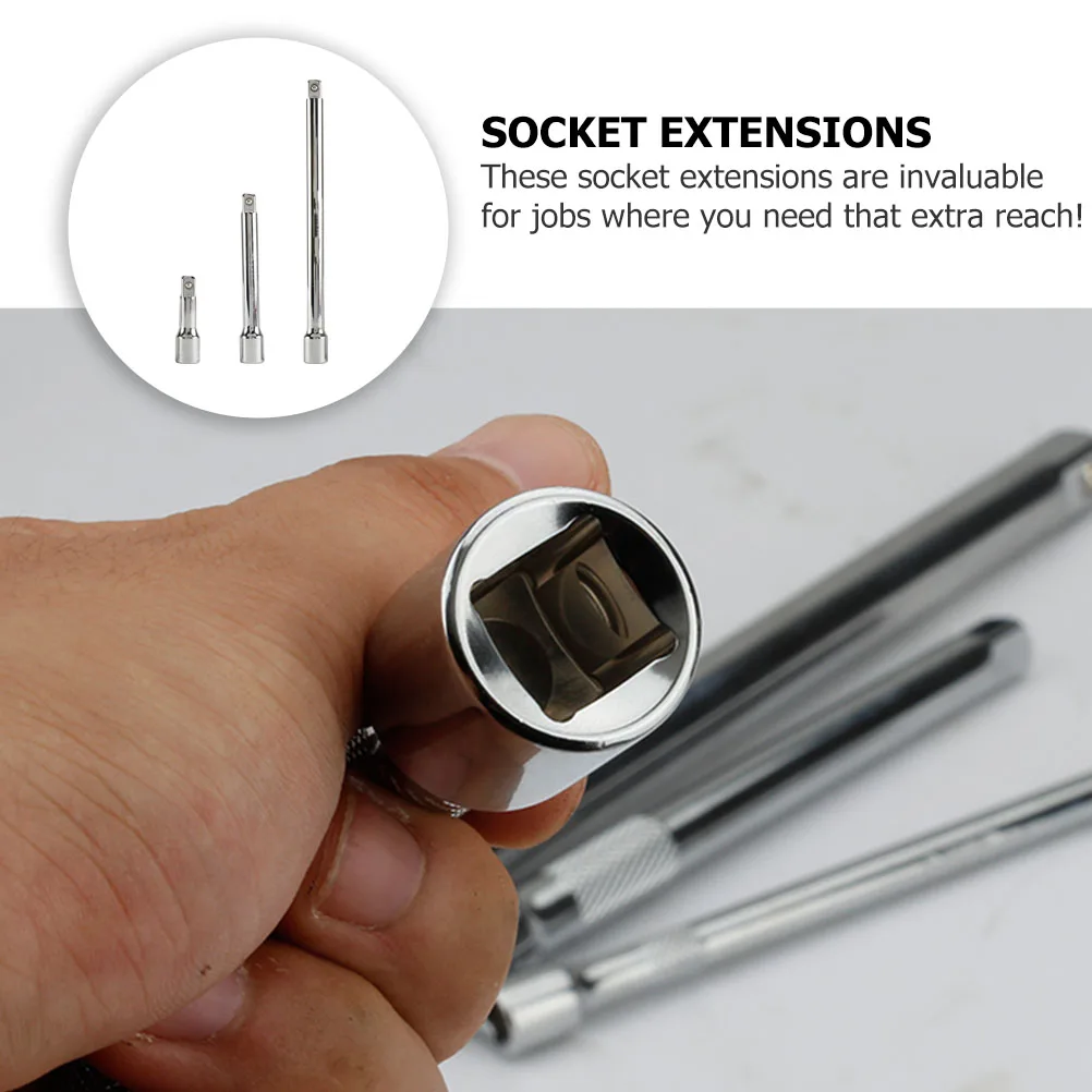 

3Pcs Extension Bar Set Professional Steel Ratchet Socket Extender Hand Tool Ideal for Hard-to-Reach Fasteners Extra Length