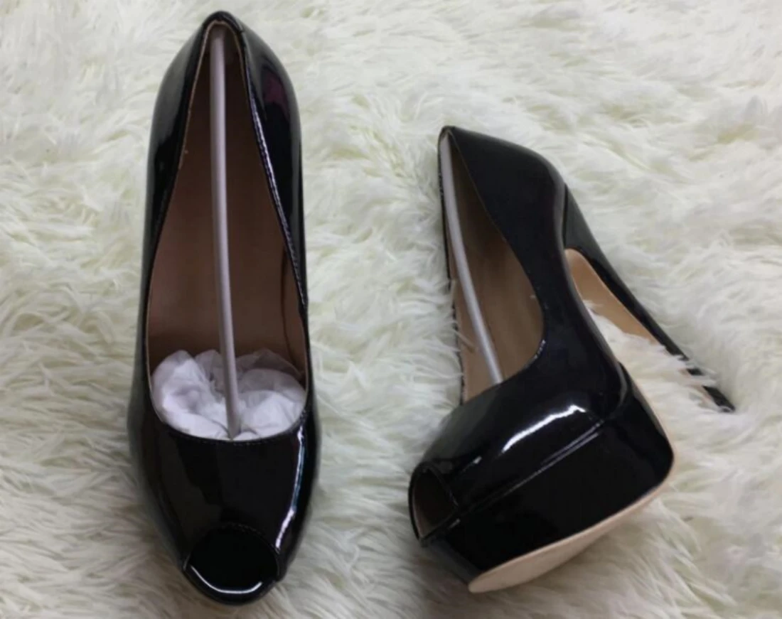 Women Sexy Peep Toe Platform Pumps Black Nude Patent leather super High Dress Shoes Woman Slip on Party Heels Wedding Shoes 2023