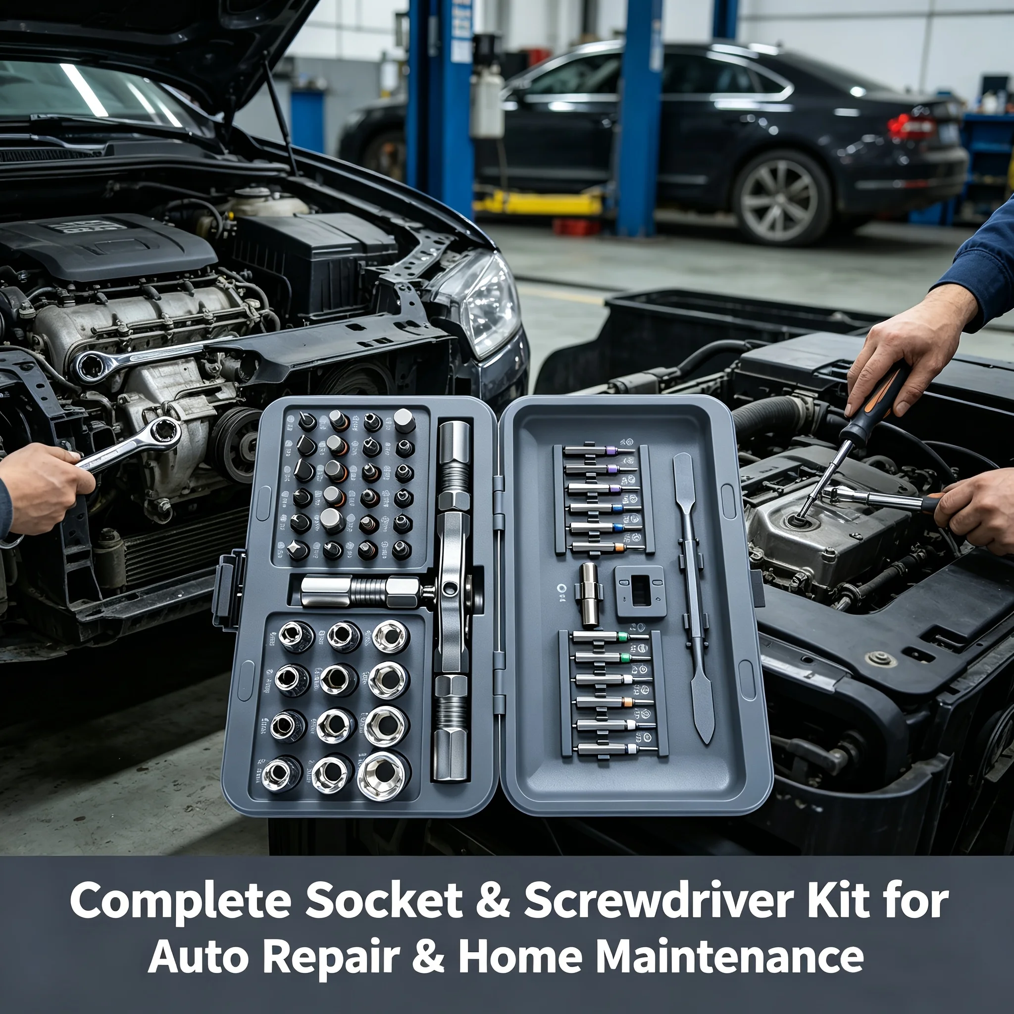 52Pcs CRV S2 Ratchet Screwdriver Set, 360° Two-Way Wrench, Detachable Handle, Magnetic Bits for Auto & Home Repair