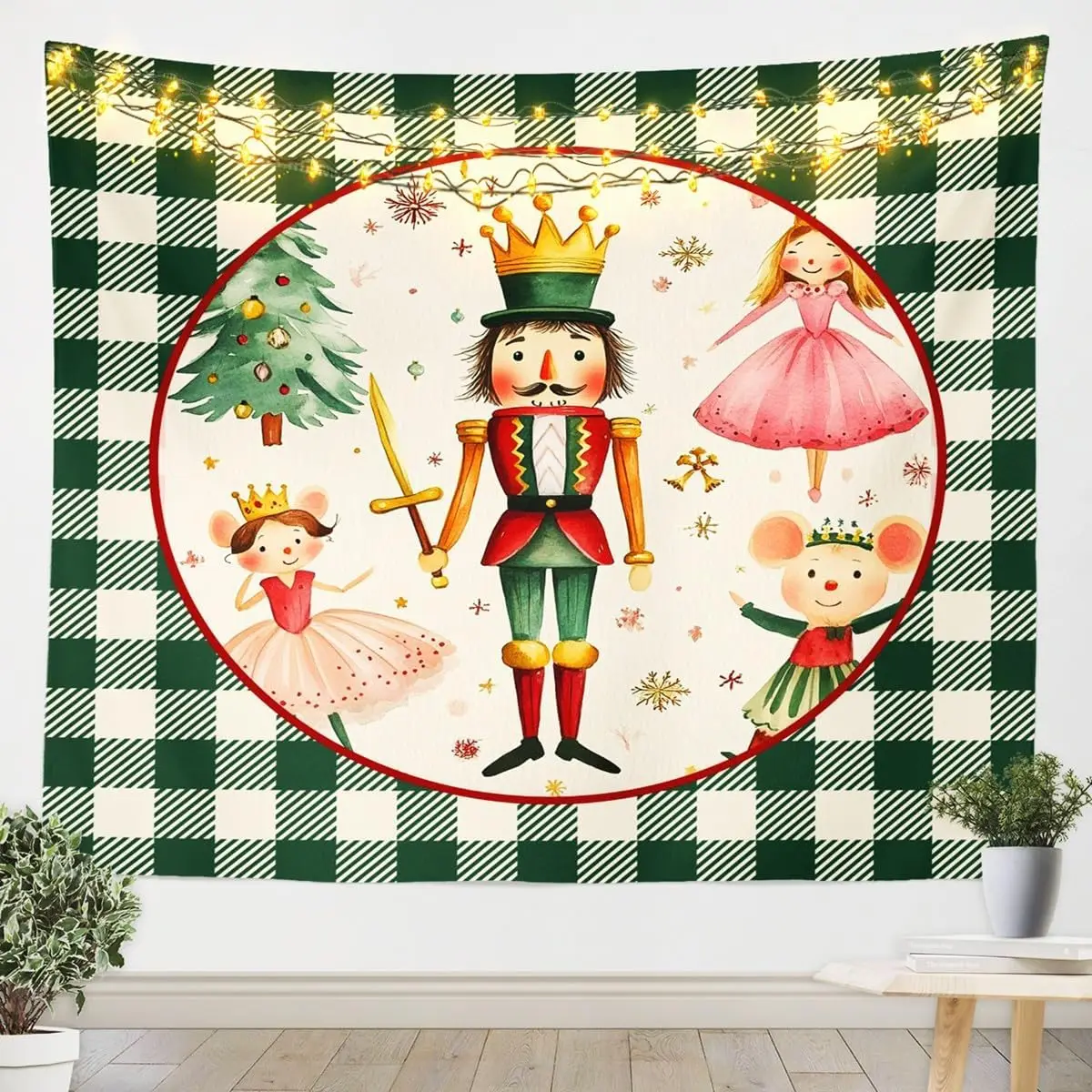 Black Christmas Small Tapestries Elk Santa Claus Tapestry Christmas Snowflake Pine Tree Leaves Tapestry Wall Hanging Winter Xmas