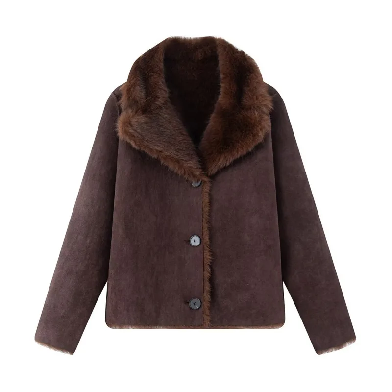 HKSH 2025 شتاء جديد المرأة معطف الفرو فو عكسها واحدة الصدر بدوره إلى أسفل طوق الراقية أنيقة المد سترة دافئة HK15864 #6