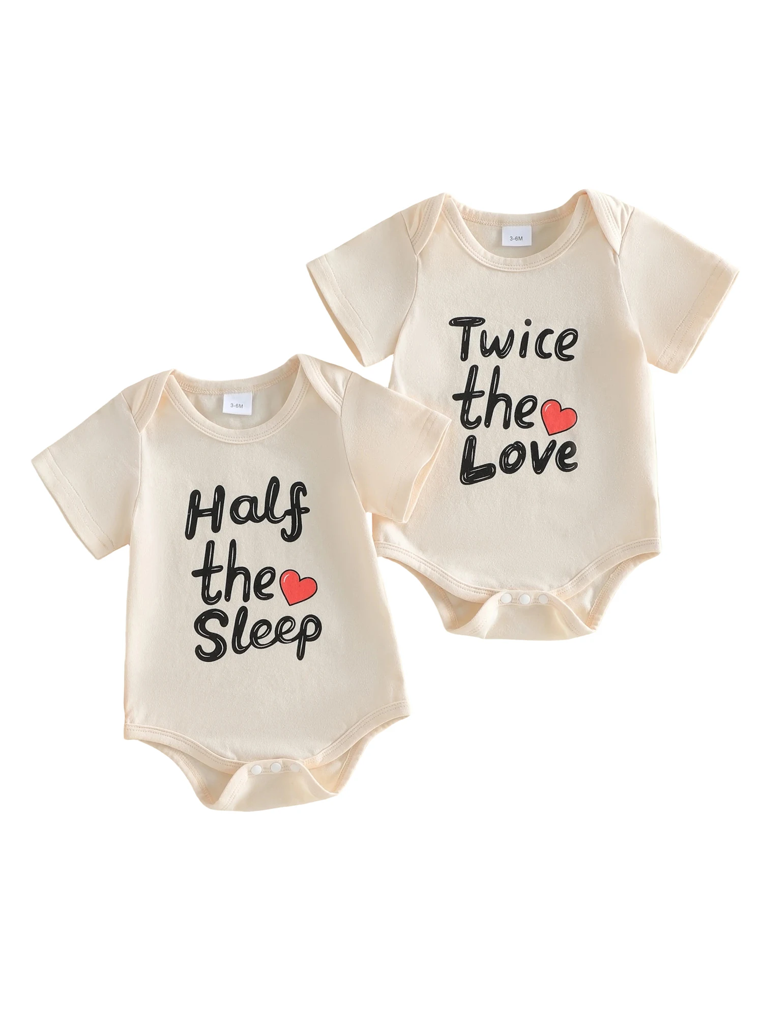 

Одинаковые комбинезоны для маленьких мальчиков и девочек, комплект с короткими рукавами и буквенным принтом в виде сердца, боди с круглым вырезом, двойная одежда для ребенка
