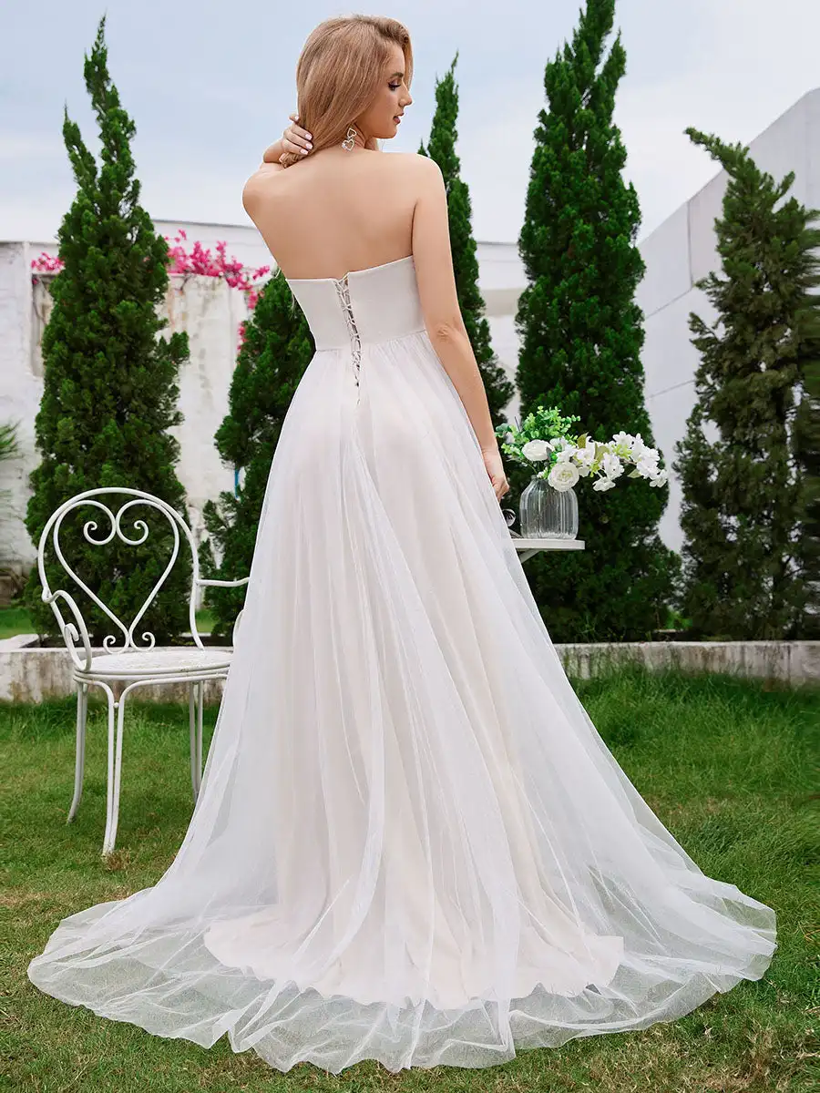 Elegant Evening Dresses See-Through Cold Shoulder Strapless Padded Enough 2024 Ever Pretty of Ivory Wedding Tulle Dresses