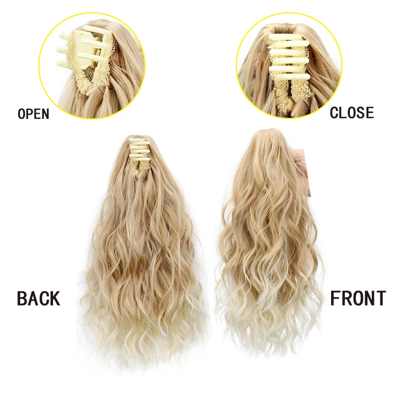 Synthetische Klaue Clip-in-Pferdeschwanz-Erweiterungen, 35,6 cm, lockiges, gewelltes, flauschiges Pferdeschwanz-Haarteil, Haar-Accessoires für Frauen und Mädchen – Detail 3