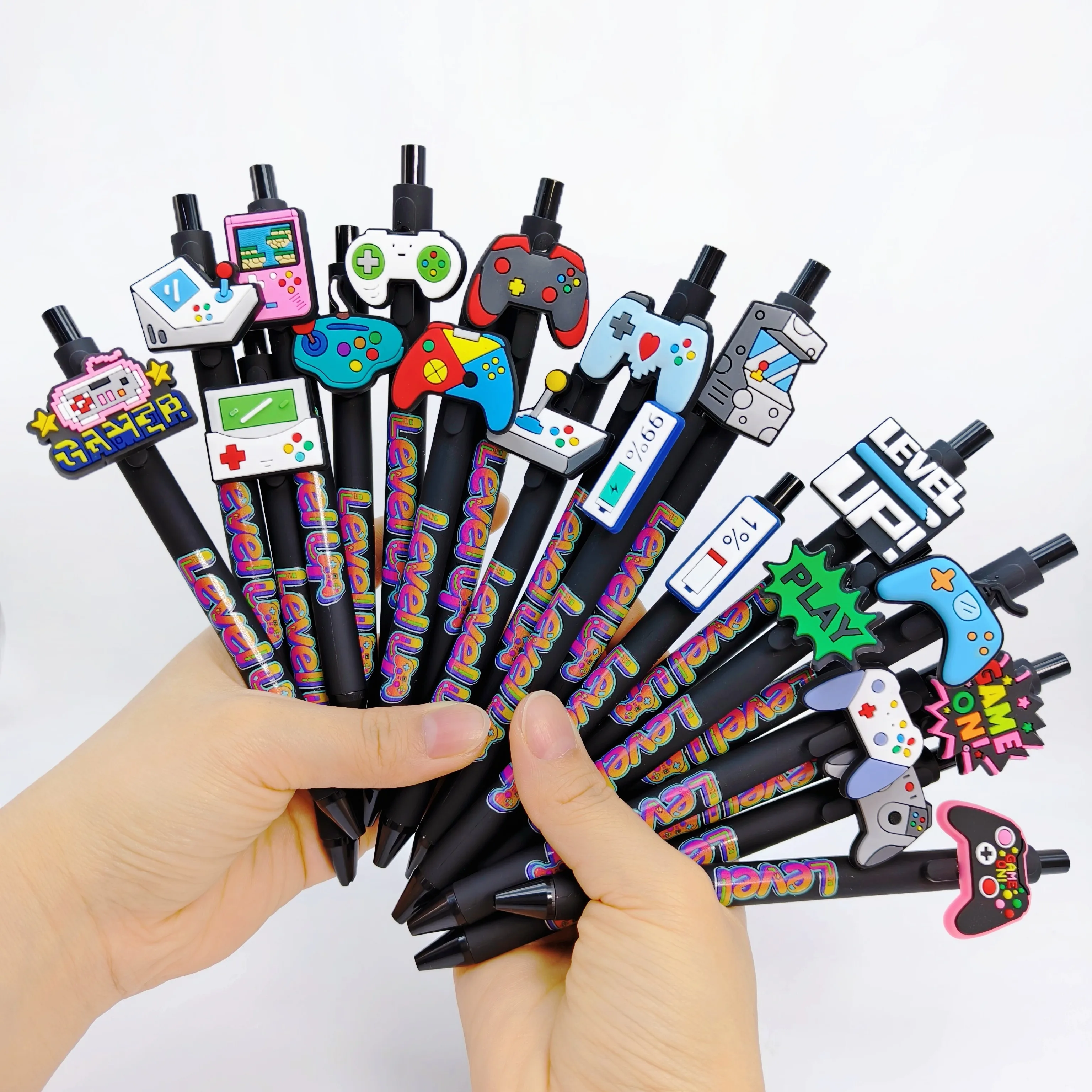 Bolígrafo con diseño de Gamepad, bolígrafo negro de diseño creativo, papelería diaria para oficina, bolígrafo de escritura para estudiantes, 8 Uds./15 Uds.