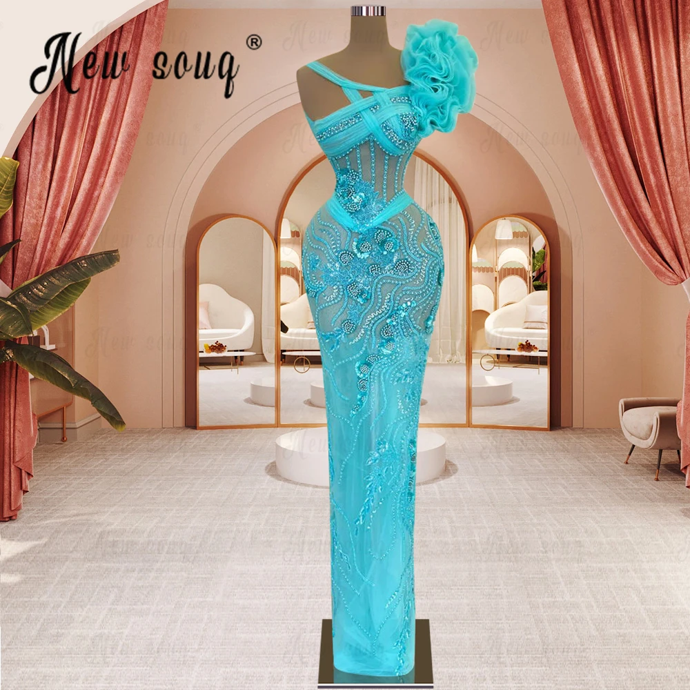 Blue Illusion Sexy Night Party Dress Fashion Formal Prom Gowns Luxury Celebrity Gown Evening Dress Dubai Robes De Soirée