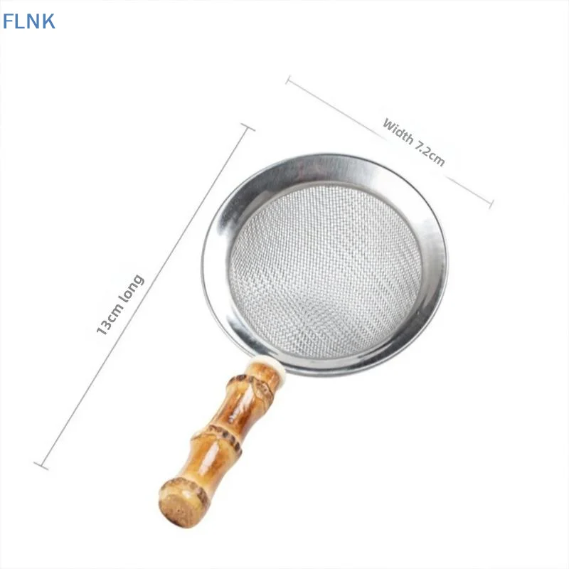 【KC】Portable Bamboo Handle Tea Sifter Food Grade Stainless Steel Fine Mesh Strainer for Kitchen Tea Brewing Baking Tasks