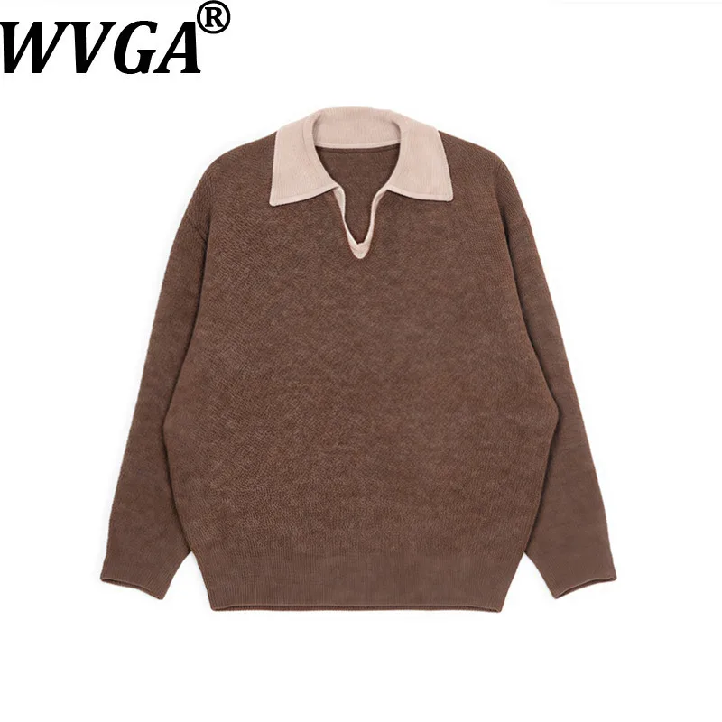 

WVGA Spring Autumn New Men Fake Two-Piece Sweater Niche Chic Casual High Street Solid Color Turn-Down Collar Knitwear Ins W16830