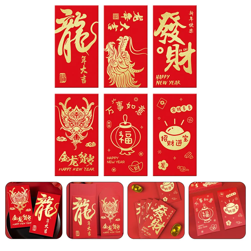 

6Pcs Red Envelopes Chinese Style Money Pouches Traditional Red Packets 2024 Year Spring Festival New Year Gift Bags