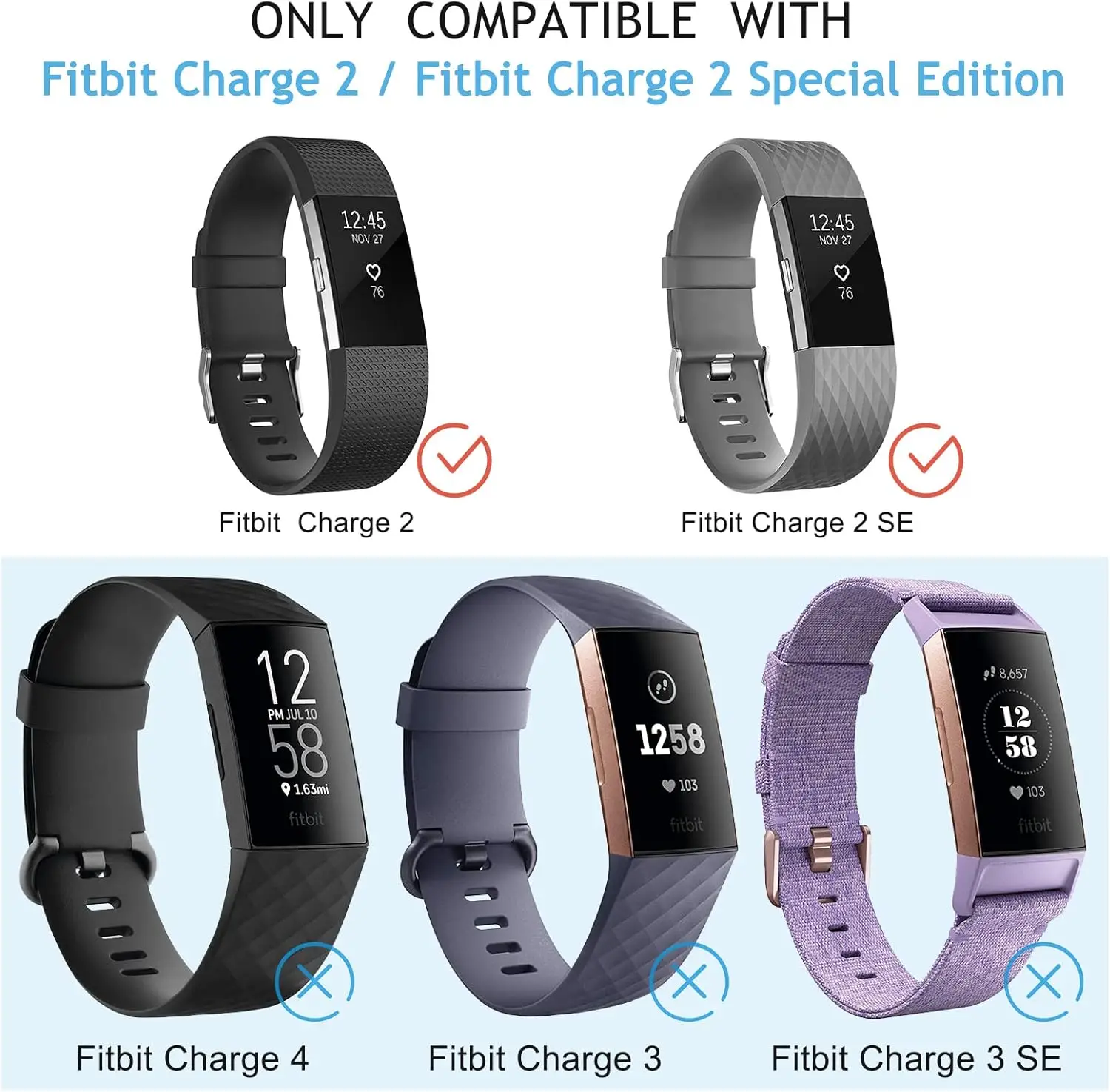 Sport Bands Compatible with Fitbit Charge 2 Bands , Adjustable Replacement Strap Wristbands for Fitbit Charge 2 HR Small Large