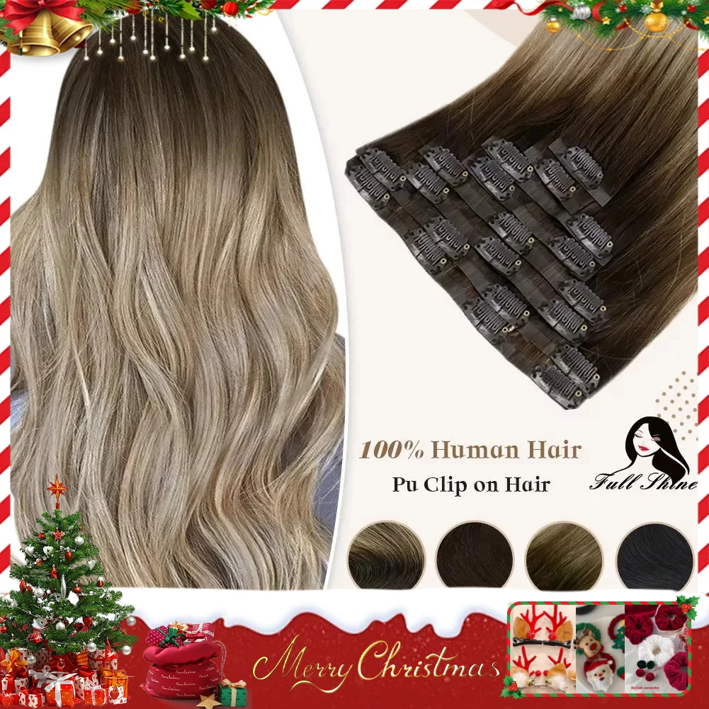 Full Shine Seamless Clip in Human Hair Extensions 8Pcs 100g&80g Pure Color Blond Hair Pu Clip on Remy Extension Skin Weft