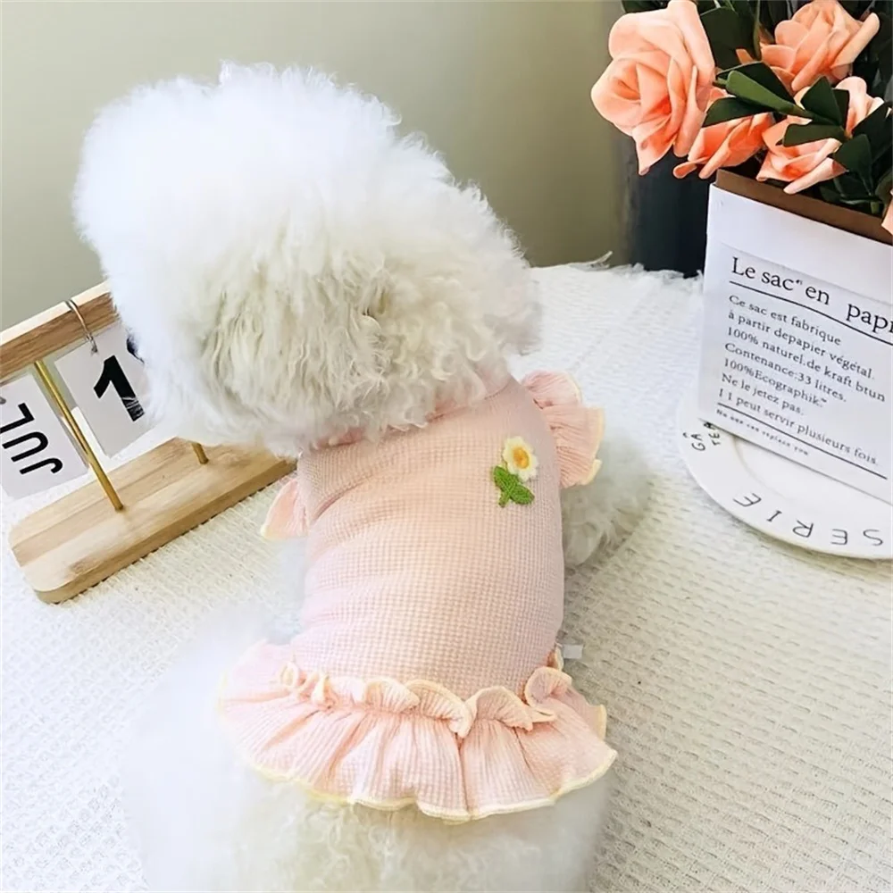 1PC  New macaron embroidered pet dress with ruffled edges and breathable sleeveless dog vest for summer