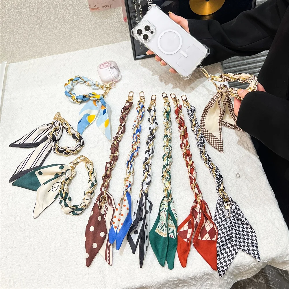 For Mobile Phone Short Lanyard Universal Silk Scarf Hand Wrist Strap Rope For Bag Chain Pendant Cell Phone Case Accessories view 2
