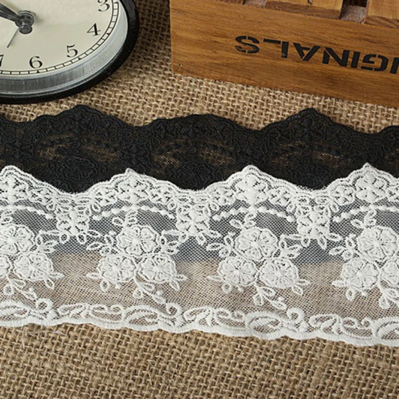 Black White Beige Small Flower Cotton Embroidered Lace Decoration Accessories Lace Trim Width 9cm 5Yds/lot