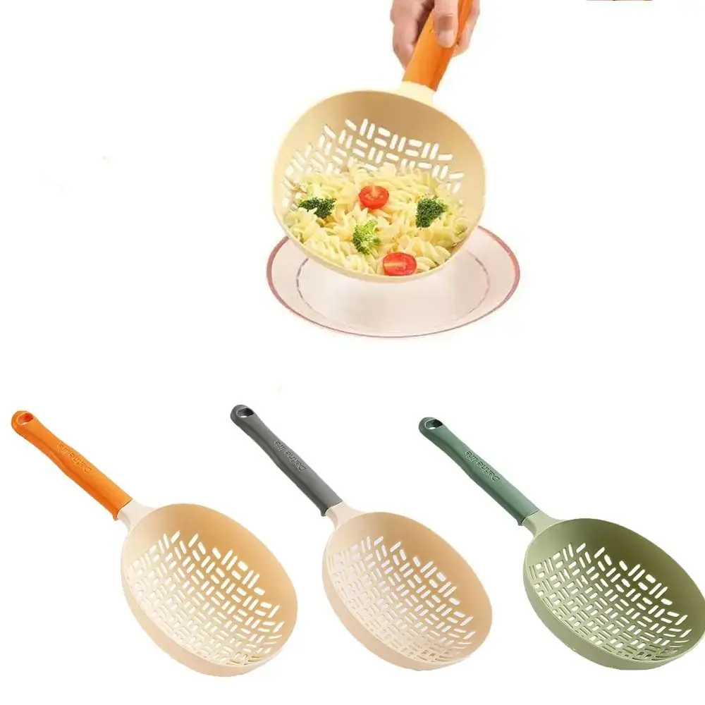 Silicone Pasta Draining Colander Heat-resistant Anti-scald Long Handle Slotted Spoon Cooking Strainer Spoon Food Filter Spoon