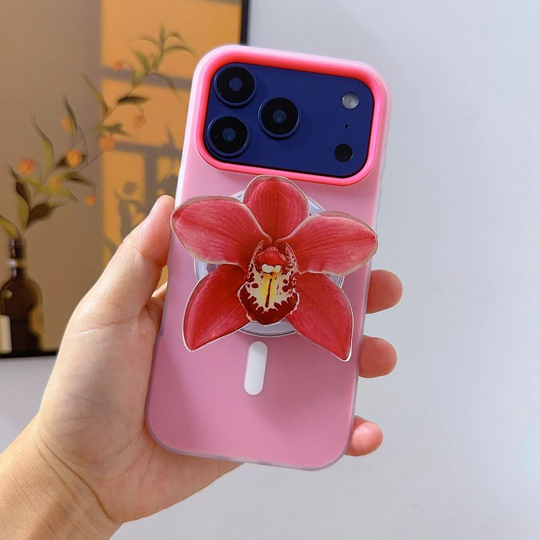 Custodia con staffa di aspirazione magnetica fiore carino moda per iPhone 17 16 15 14 Cover per telefono 16 14 13 Pro MAX Custodia rigida antiurto posteriore
