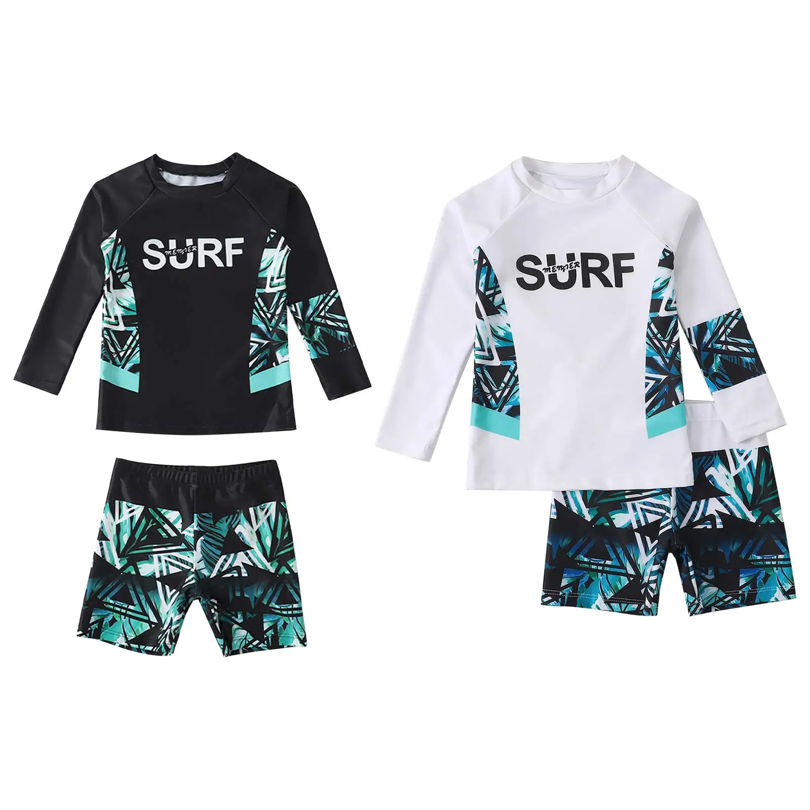 Kids Boys Long Sleeve UPF 50+ Sun Protection Rash Guard Swimsuits Two Piece Shirt Top with Swim Trunks Swimwear Bathing Suit