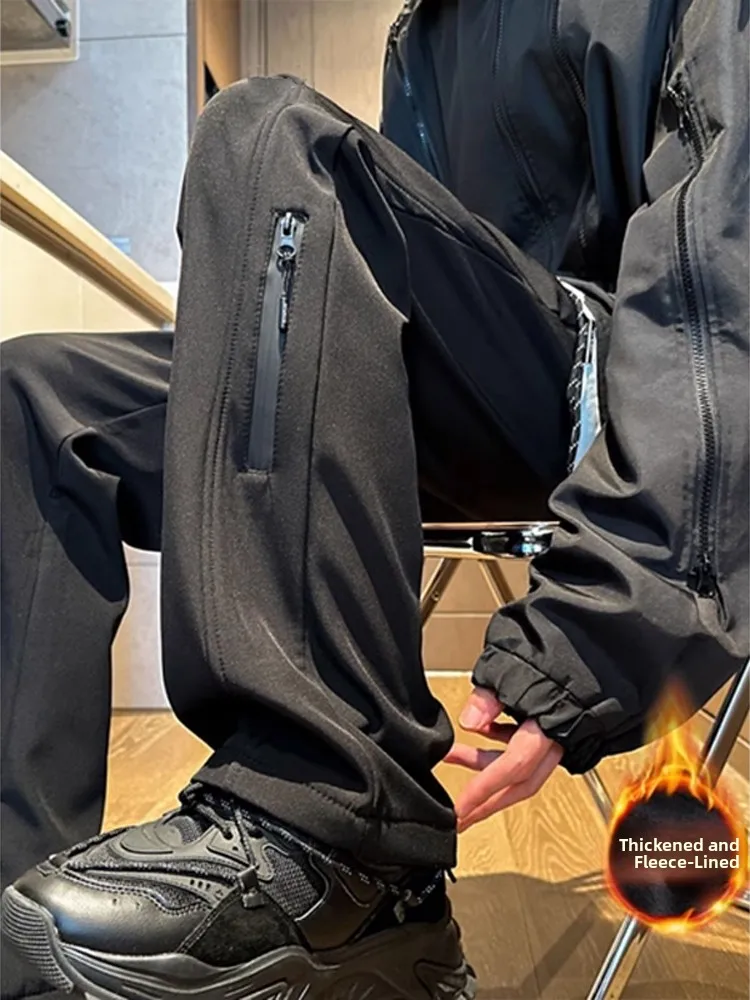 

American Sle Fce Lined Waterproof Men's Cargo Pants Autumn Winter Outdoor Sports Casual Straight Leg Workwear Trousers