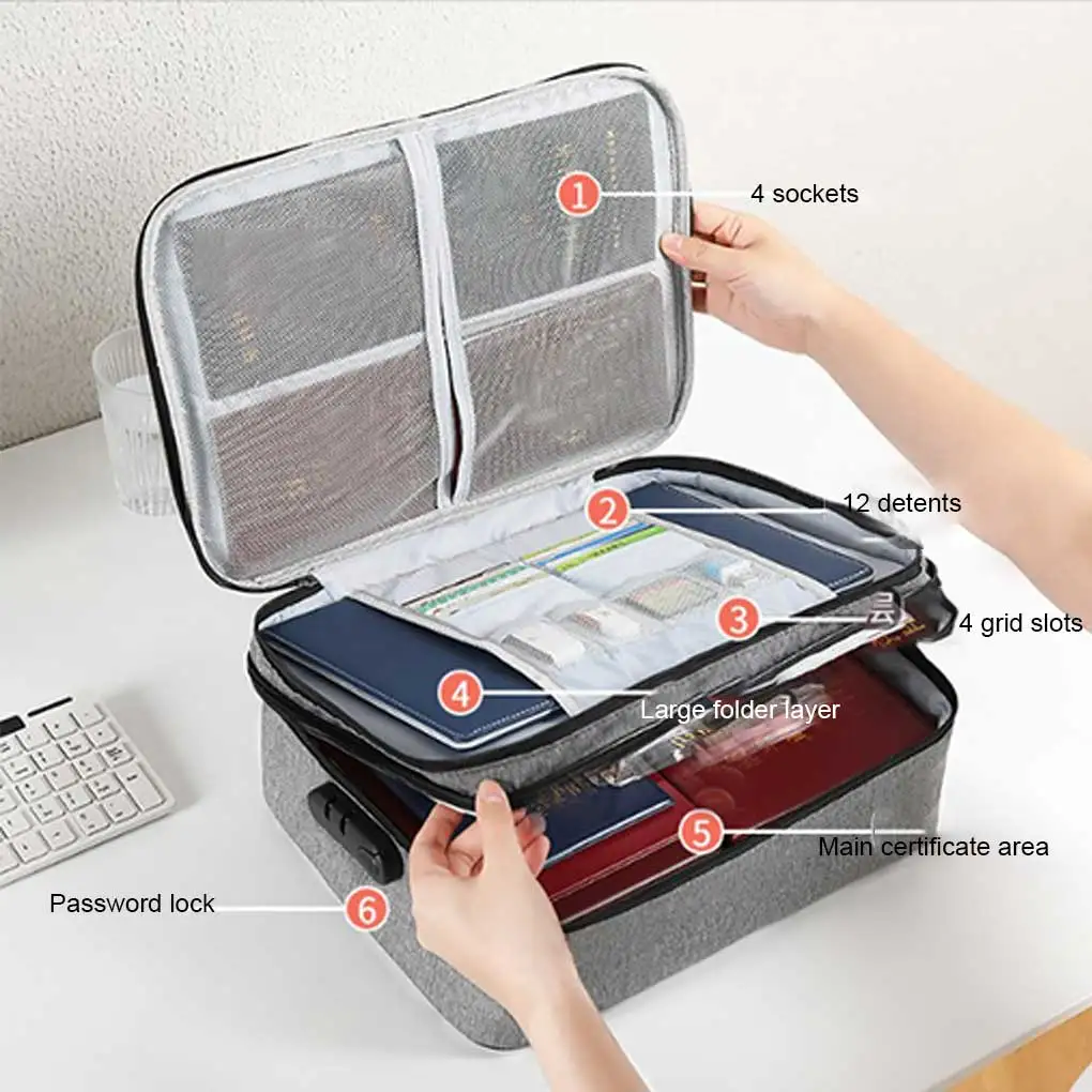 حقيبة تخزين وثيقة مع قفل ، الرطوبة ، الغبار ، منظم السفر ، حقيبة حقيبة ، شهادة جوازات السفر ، التعامل معها