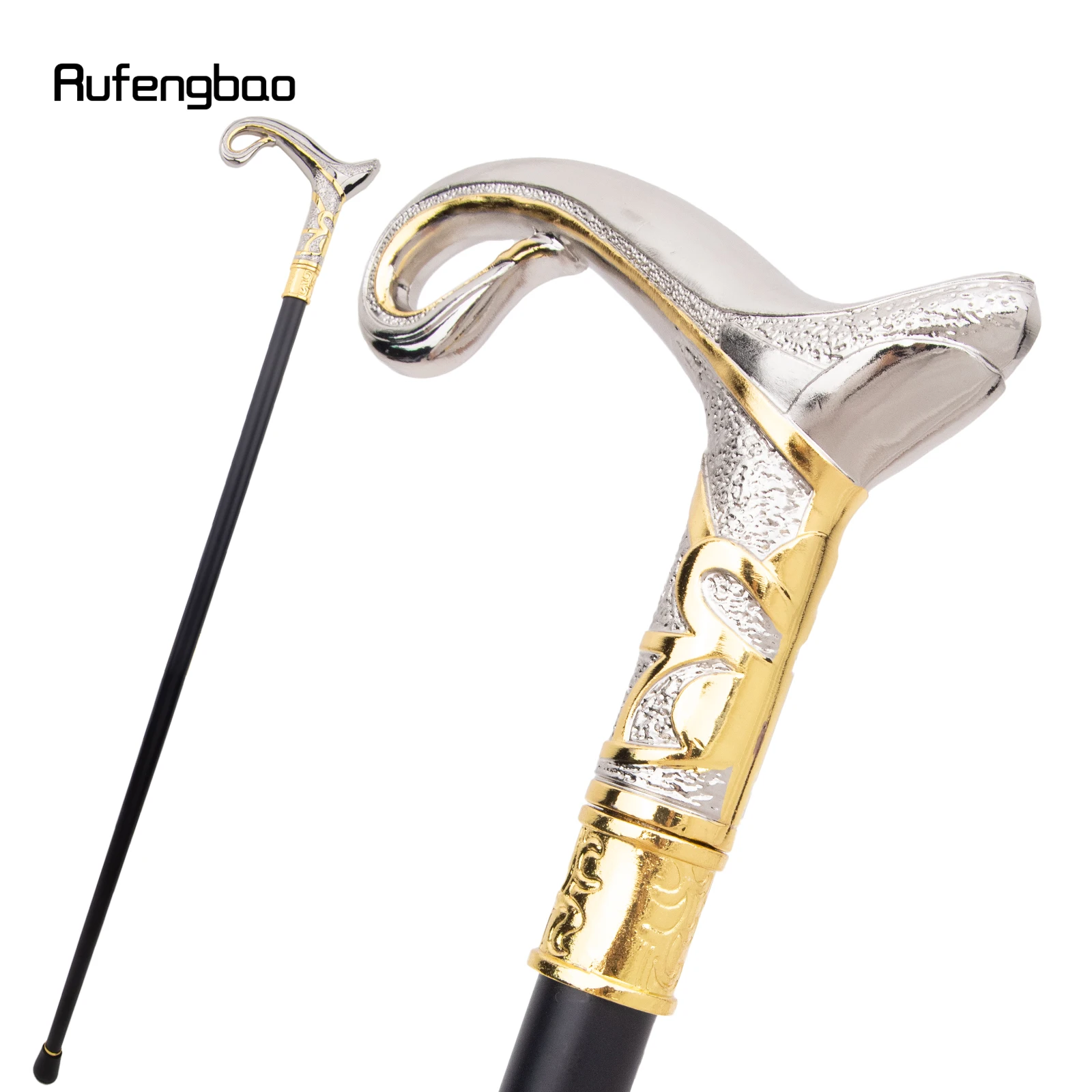 Golden White Luxury Curve Line Single Joint Walking Stick Decorative Cospaly Fashionable Walking Cane Halloween Crosier 92cm