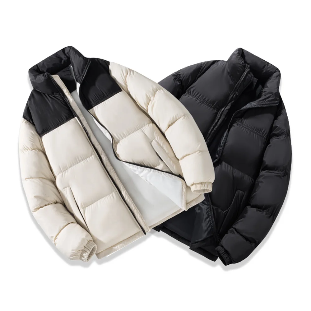 Męska zimowa kurtka parka z watowaniem bawełnianym, gruba kurtka puchowa w stylu patchwork, męska kurtka koreańska, nowa, codzienna kurtka z wysokim kołnierzem.
