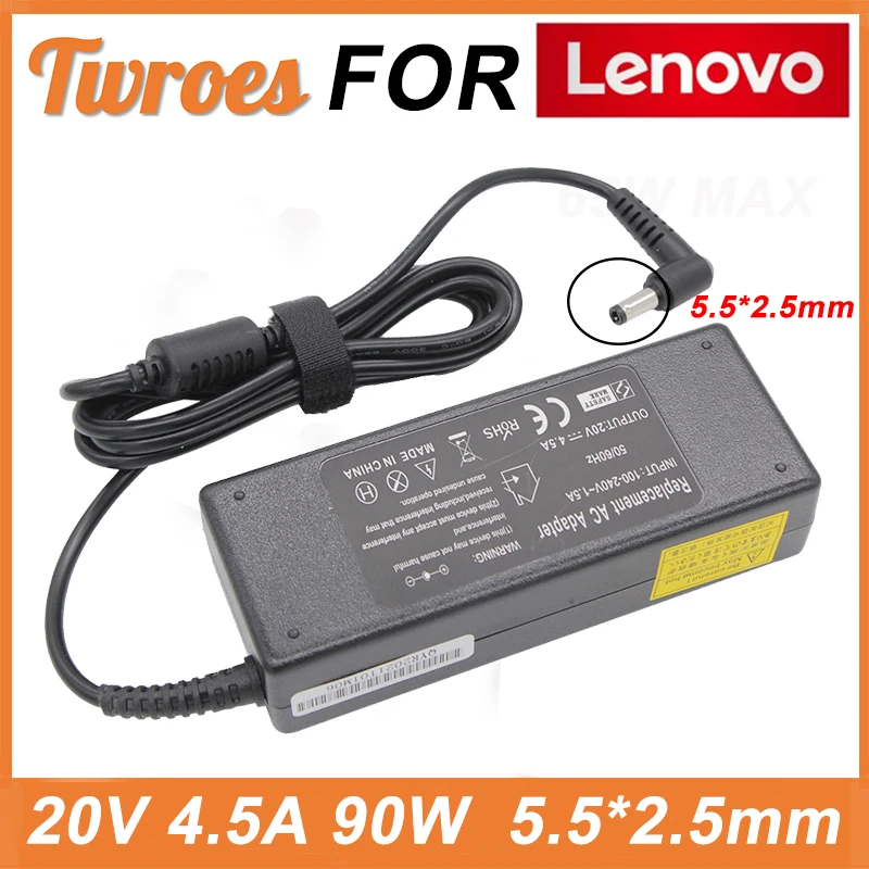 

Laptop Charger 20V 4.5A 90W 5.5*2.5mm For Lenovo B460 C510 E49 G480 U550 V470 K47G Z460 G360 G450 G455 Adapter Power Supply