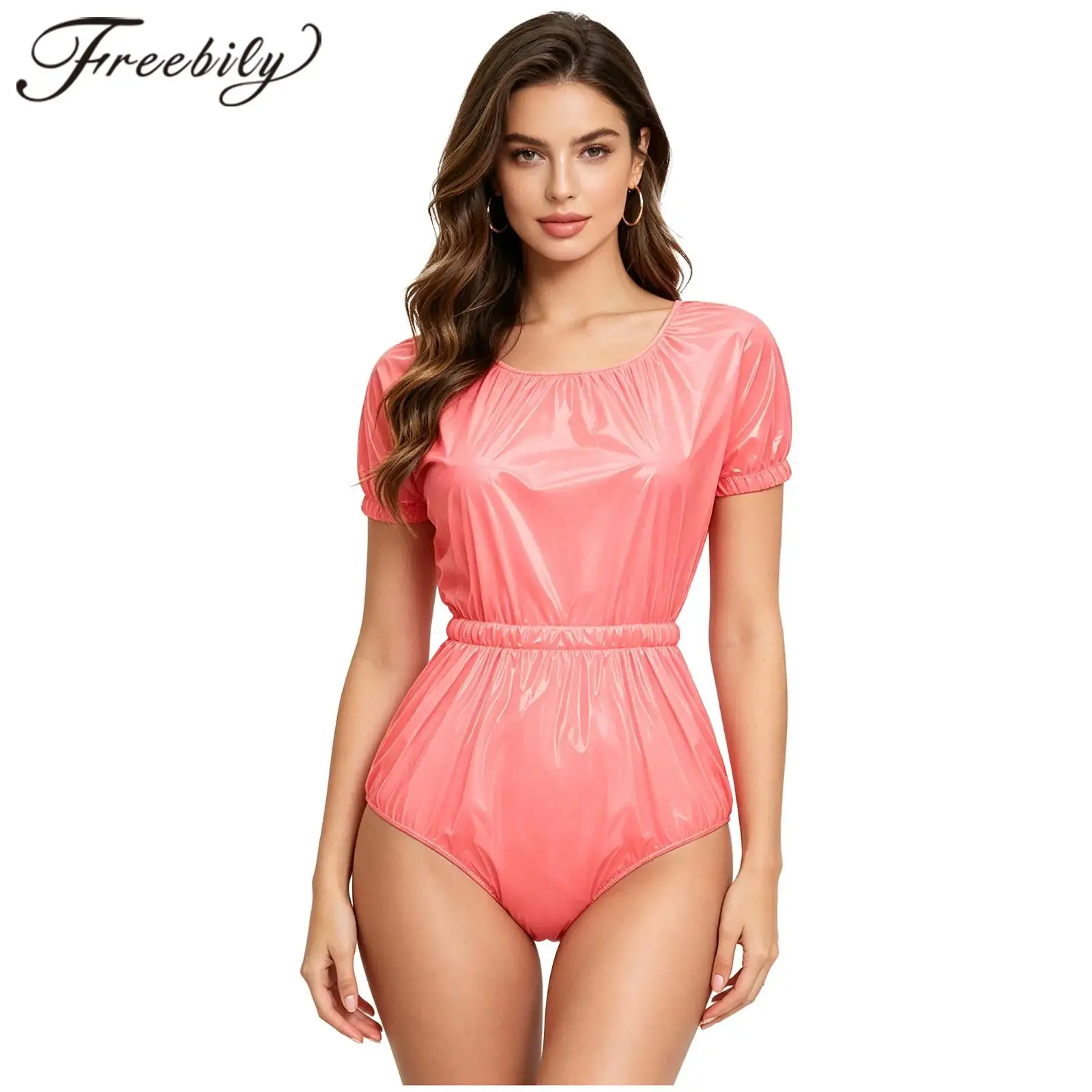 Women's Swimwear One-piece Waterproof Diaper Cover Jumpsuit with Buttoned Crotch Swimming Suits Beach Short Sleeve Bodysuit
