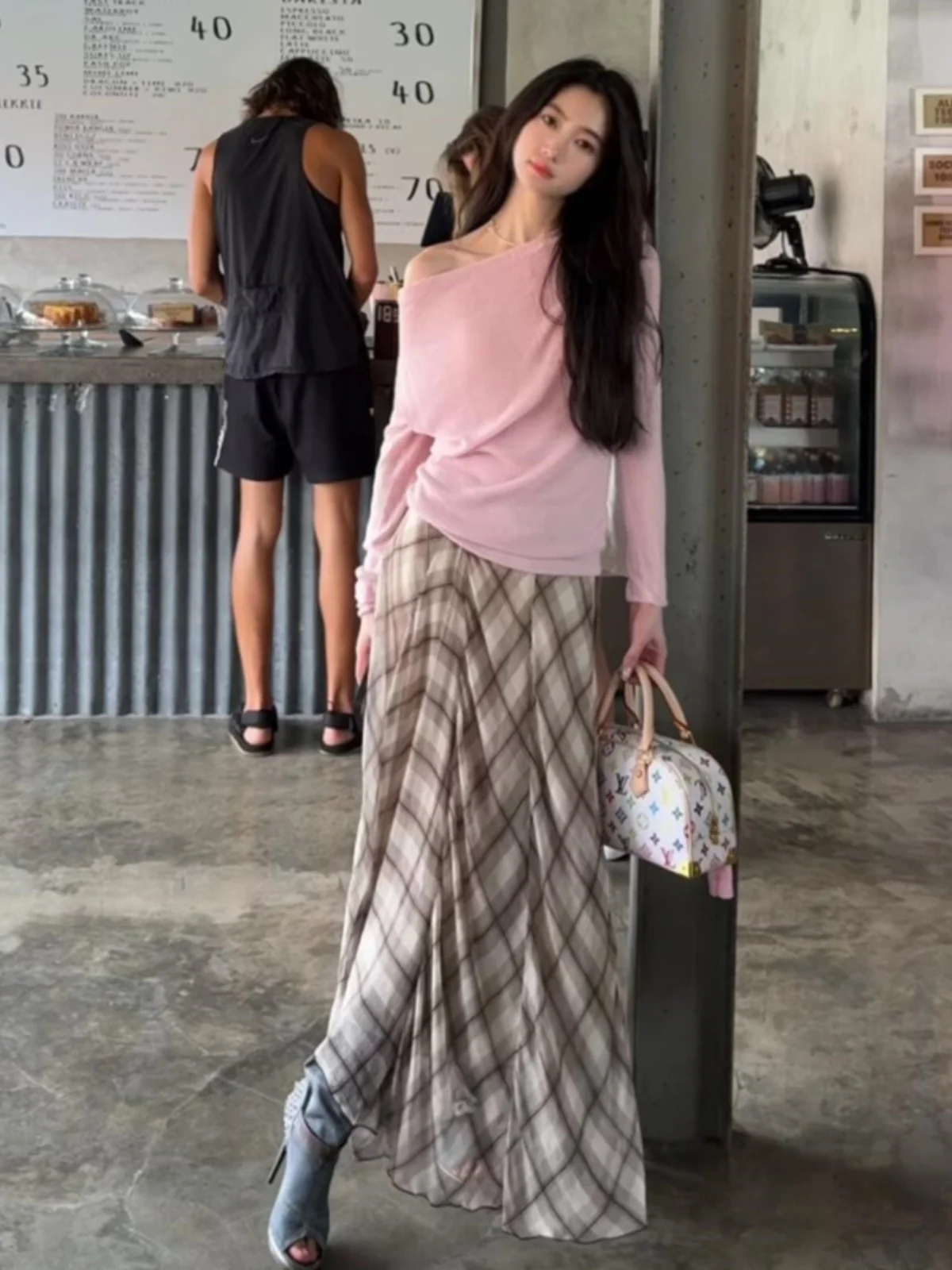 

Винтажная длинная юбка макси Bury в клетку с завышенной талией, А-силуэт, для женщин, повседневная, для офиса и на каждый день