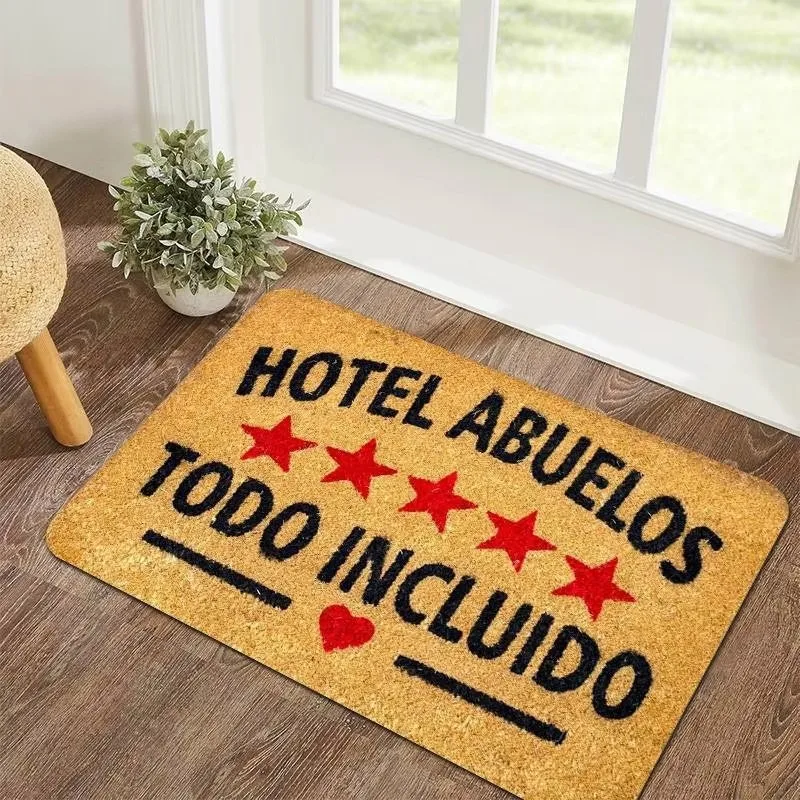 Spanish Text Doormat - “HOTEL ABUELOS TODO INCLUIDO”, Non-Slip Door Mat, Flannel Mat for Entrance, Kitchen, Living Room, Bedroom view 2