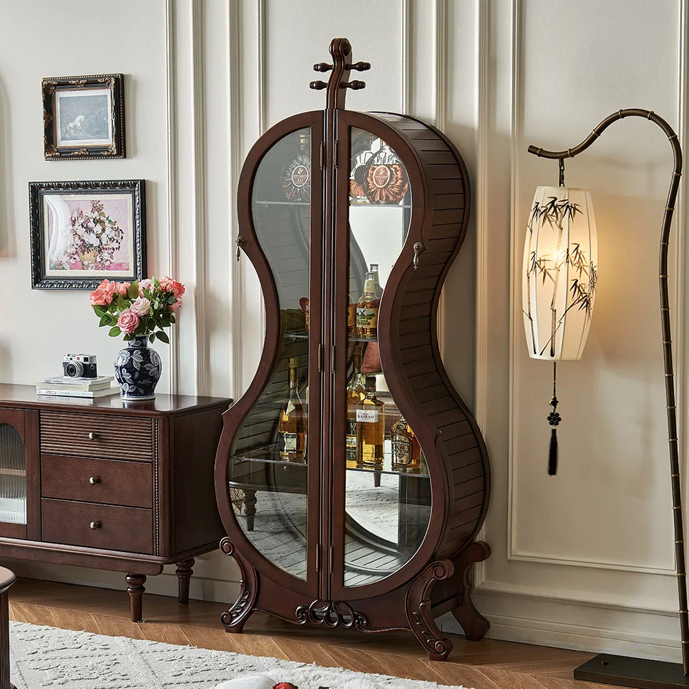 American high-end solid wood glass cello wine cabinet high-end display cabinet living room 2024 new model floor against the wall