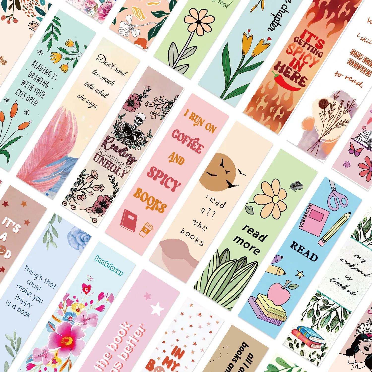 30PCS Reading Bookmarks Simple Literary Pages Book Annotated Notebook Pages Clip Students Creative Gifts with Paper Cards