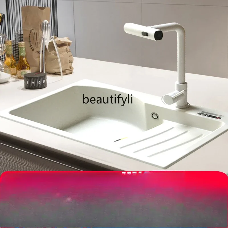 Multifunctional sink configuration Drain table Waterfall Flying rain Kitchen White sink Pool