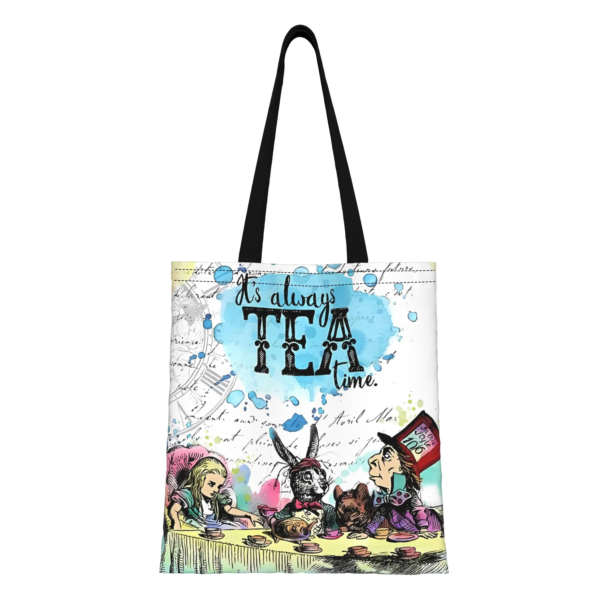 

Back to school season Tea Time Alice in Wonderland Canvas Tote Bag Perfect for Grocery Women's Top-Handle Bags