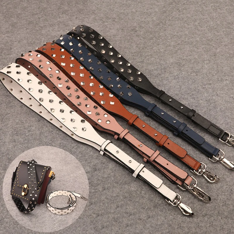 Leather Bag Replacement Strap Adjustable Metal Rivet Handbag Shoulder Straps Bag Belt Handle Crossbody Purse DIY Accessories