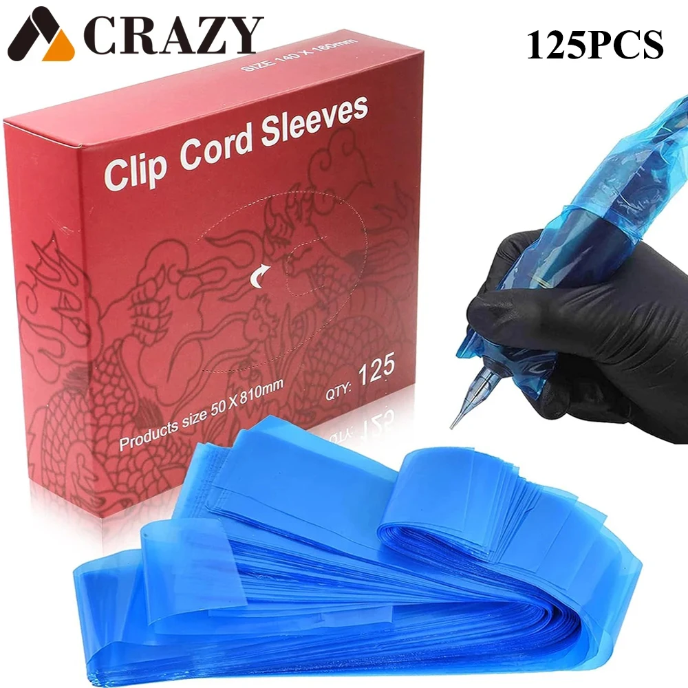 125pcs Tattoo Clip Cord Bags Sleeves Blue Disposable Tattoo Clip Cord Sleeves Cover Supply For Tattoo Clip Cable Accessories