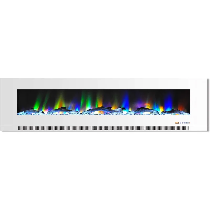 Cambridge 78 In.Electric Wall Mounted Fireplace Heater in White Multi-color Flame Driftwood Log Display,Adjustable Heat,Remote