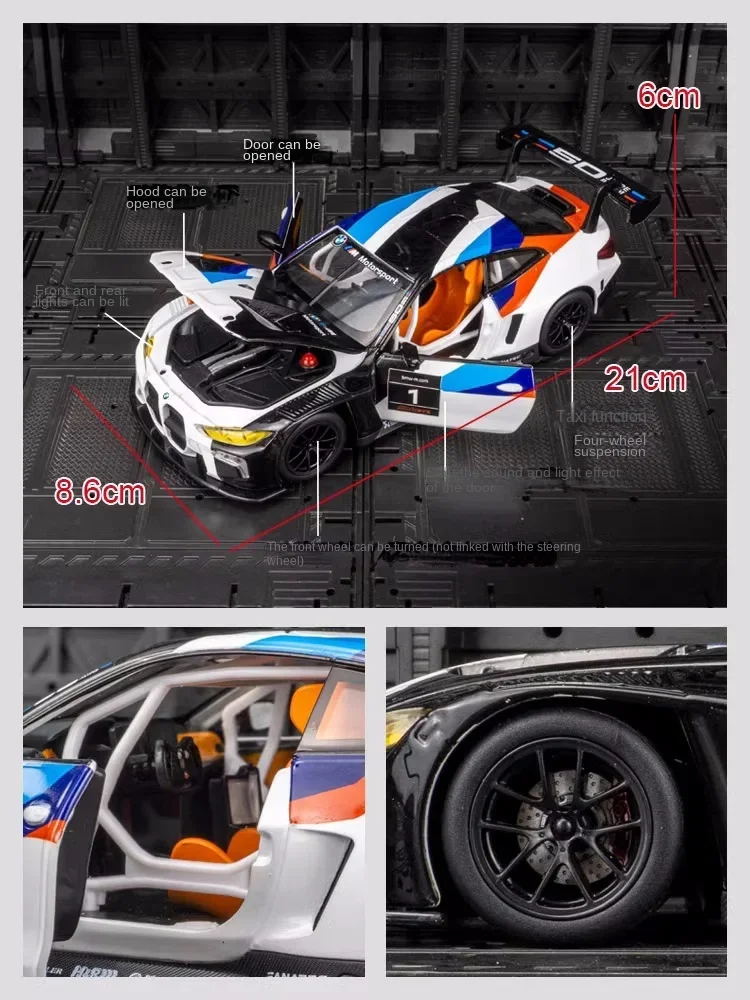 1:24 M4 Gt3 Gelegeerd Sportwagen Model Diecast Metalen Speelgoedauto Voertuigen Model Simulatie Geluid En Licht Collectie Kinderen Cadeau